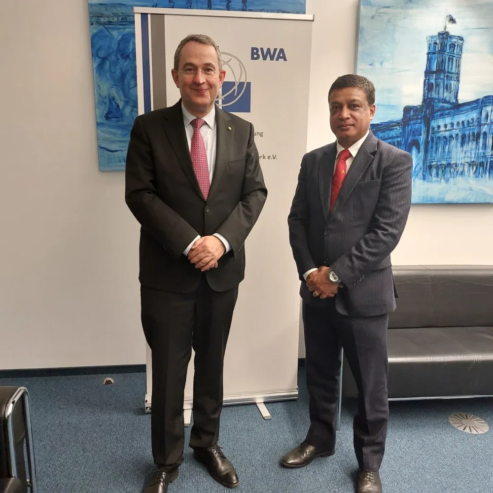 Sanjay Iyer with Michael Schumann, Chairman of the BWA, at the BWA offices in Berlin